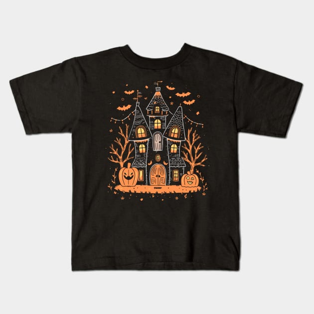 Spooky House Halloween Shirt, Eerie Haunted Mansion Tee, Ghost Home Top, Creepy Castle Tee, Trick-or-Treat T-Shirt, Gift Kids T-Shirt by Indigo Lake